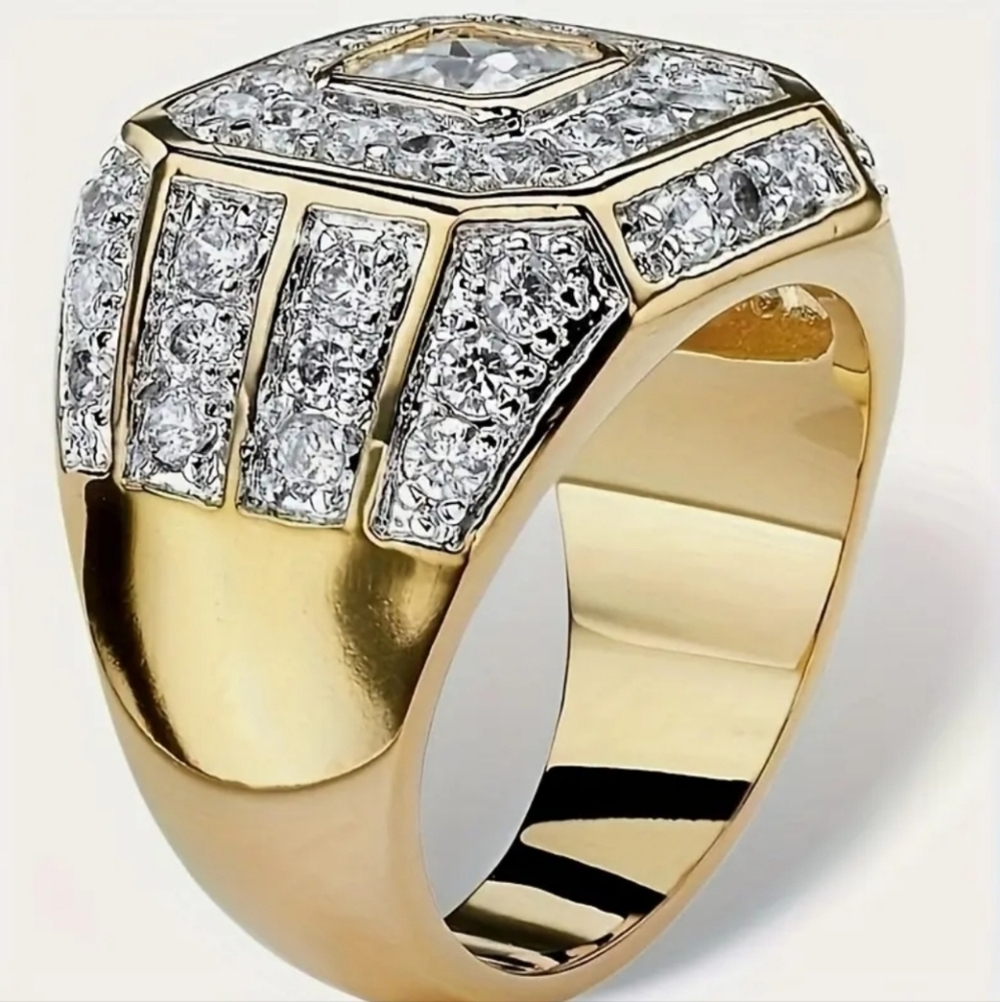 Classic Men's Gold and Silver Art Deco Ring with Diamond Accents Sz 11 - Picture 5 of 13